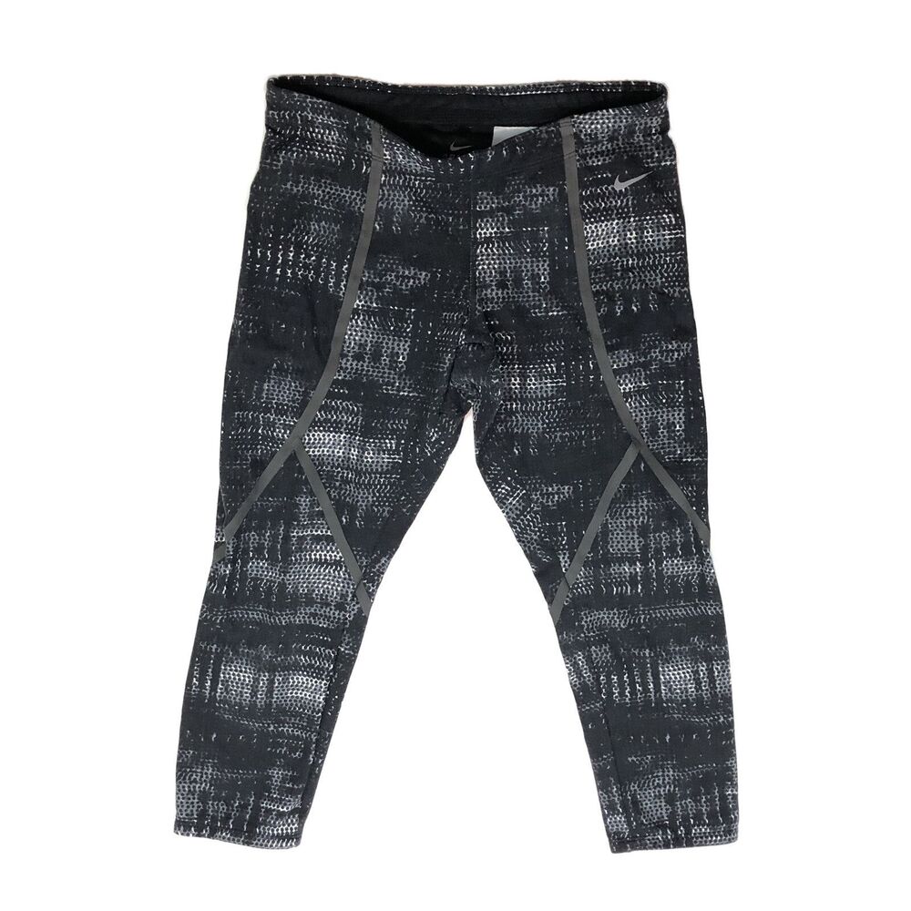 Nike DRI-FIT Luxe Reflective Black Gray Yoga Running Capri 583158-011 Small NNN4